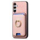 For Samsung Galaxy A55 5G Retro Cross Leather Ring Vertical Insert Card Bag MagSafe Phone Case(Pink) - 2