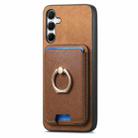 For Samsung Galaxy A35 5G Retro Cross Leather Ring Vertical Insert Card Bag MagSafe Phone Case(Brown) - 2