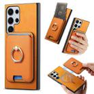 For Samsung Galaxy S24 Ultra 5G Retro Cross Leather Ring Vertical Insert Card Bag MagSafe Phone Case(Yellow) - 1