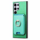 For Samsung Galaxy S24 Ultra 5G Retro Cross Leather Ring Vertical Insert Card Bag MagSafe Phone Case(Green) - 2