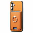 For Samsung Galaxy S24+ 5G Retro Cross Leather Ring Vertical Insert Card Bag MagSafe Phone Case(Yellow) - 2