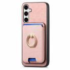 For Samsung Galaxy S24+ 5G Retro Cross Leather Ring Vertical Insert Card Bag MagSafe Phone Case(Pink) - 2