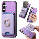 For Samsung Galaxy S24+ 5G Retro Cross Leather Ring Vertical Insert Card Bag MagSafe Phone Case(Purple) - 1