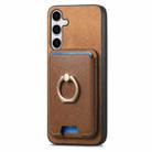 For Samsung Galaxy S24+ 5G Retro Cross Leather Ring Vertical Insert Card Bag MagSafe Phone Case(Brown) - 2