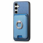 For Samsung Galaxy S24 5G Retro Cross Leather Ring Vertical Insert Card Bag MagSafe Phone Case(Blue) - 2