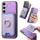 For Samsung Galaxy S24 5G Retro Cross Leather Ring Vertical Insert Card Bag MagSafe Phone Case(Purple) - 1