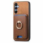 For Samsung Galaxy A15 Retro Cross Leather Ring Vertical Insert Card Bag MagSafe Phone Case(Brown) - 2