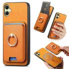 For Samsung Galaxy A05 Retro Cross Leather Ring Vertical Insert Card Bag MagSafe Phone Case(Yellow) - 1