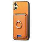 For Samsung Galaxy A05 Retro Cross Leather Ring Vertical Insert Card Bag MagSafe Phone Case(Yellow) - 2