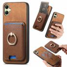 For Samsung Galaxy A05 Retro Cross Leather Ring Vertical Insert Card Bag MagSafe Phone Case(Brown) - 1