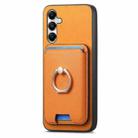 For Samsung Galaxy A05s Retro Cross Leather Ring Vertical Insert Card Bag MagSafe Phone Case(Yellow) - 2