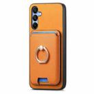 For Samsung Galaxy A25 Retro Cross Leather Ring Vertical Insert Card Bag MagSafe Phone Case(Yellow) - 2