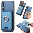 For Samsung Galaxy A25 Retro Cross Leather Ring Vertical Insert Card Bag MagSafe Phone Case(Blue) - 1