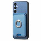 For Samsung Galaxy A25 Retro Cross Leather Ring Vertical Insert Card Bag MagSafe Phone Case(Blue) - 2