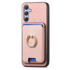 For Samsung Galaxy M14 5G Retro Cross Leather Ring Vertical Insert Card Bag MagSafe Phone Case(Pink) - 2