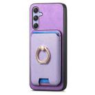 For Samsung Galaxy M14 5G Retro Cross Leather Ring Vertical Insert Card Bag MagSafe Phone Case(Purple) - 2