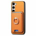 For Samsung Galaxy S23 5G Retro Cross Leather Ring Vertical Insert Card Bag MagSafe Phone Case(Yellow) - 2