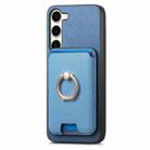 For Samsung Galaxy S23 5G Retro Cross Leather Ring Vertical Insert Card Bag MagSafe Phone Case(Blue) - 2