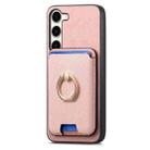 For Samsung Galaxy S23 5G Retro Cross Leather Ring Vertical Insert Card Bag MagSafe Phone Case(Pink) - 2