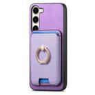 For Samsung Galaxy S23 5G Retro Cross Leather Ring Vertical Insert Card Bag MagSafe Phone Case(Purple) - 2