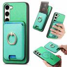 For Samsung Galaxy S23 5G Retro Cross Leather Ring Vertical Insert Card Bag MagSafe Phone Case(Green) - 1