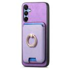 For Samsung Galaxy A16 Retro Cross Leather Ring Vertical Insert Card Bag MagSafe Phone Case(Purple) - 2