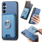 For Samsung Galaxy F15 / M15 Retro Cross Leather Ring Vertical Insert Card Bag MagSafe Phone Case(Blue) - 1