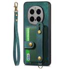 For Honor Magic7 Pro Retro Cross Wristband Wallet Leather Back Phone Case(Green) - 2