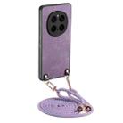 For Honor Magic7 Pro Vintage Leather PC Back Cover Phone Case with Crossbody Strap(Purple) - 1