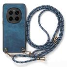 For Honor Magic7 Pro Vintage Leather PC Back Cover Phone Case with Crossbody Strap(Blue) - 2