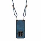 For Honor Magic7 Pro Vintage Leather PC Back Cover Phone Case with Crossbody Strap(Blue) - 3