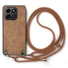 For Honor X6b 4G Vintage Leather PC Back Cover Phone Case with Crossbody Strap(Brown) - 2