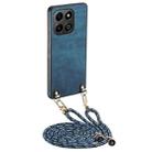 For Honor X6b 4G Vintage Leather PC Back Cover Phone Case with Crossbody Strap(Blue) - 1