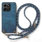 For Honor X6b 4G Vintage Leather PC Back Cover Phone Case with Crossbody Strap(Blue) - 2