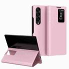 For Samsung Galaxy Z Fold4 Smart View Window Leather Phone Case with Card Slot(Pink) - 1