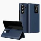 For Samsung Galaxy Z Fold7 5G Smart View Window Leather Phone Case with Card Slot(Blue) - 1