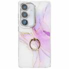 For Samsung Galaxy A56 5G Electroplated Marble Texture Ring Holder Phone Case(Light Purple S6) - 1
