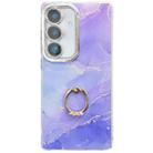 For Samsung Galaxy A56 5G Electroplated Marble Texture Ring Holder Phone Case(Blue Purple S10) - 1