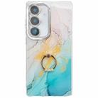 For Samsung Galaxy A56 5G Electroplated Marble Texture Ring Holder Phone Case(Yellow Green S13) - 1