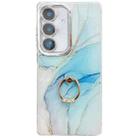 For Samsung Galaxy A36 5G Electroplated Marble Texture Ring Holder Phone Case(Light Blue S5) - 1
