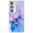 For Samsung Galaxy A36 5G Electroplated Marble Texture Ring Holder Phone Case(Purple Blue S18) - 1