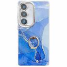 For Samsung Galaxy S25+ 5G Electroplated Marble Texture Ring Holder Phone Case(Dark Blue S16) - 1