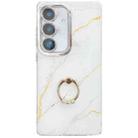 For Samsung Galaxy S24 FE 5G Electroplated Marble Texture Ring Holder Phone Case(Gold White S1) - 1