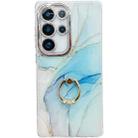 For Samsung Galaxy S24 Ultra 5G Electroplated Marble Texture Ring Holder Phone Case(Light Blue S5) - 1