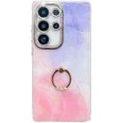 For Samsung Galaxy S24 Ultra 5G Electroplated Marble Texture Ring Holder Phone Case(Purple Pink S14) - 1