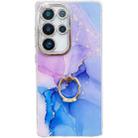 For Samsung Galaxy S24 Ultra 5G Electroplated Marble Texture Ring Holder Phone Case(Purple Blue S18) - 1