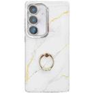 For Samsung Galaxy S24+ 5G Electroplated Marble Texture Ring Holder Phone Case(Gold White S1) - 1