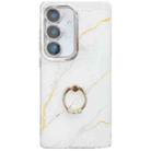 For Samsung Galaxy S24 5G Electroplated Marble Texture Ring Holder Phone Case(Gold White S1) - 1