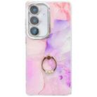 For Samsung Galaxy S24 5G Electroplated Marble Texture Ring Holder Phone Case(Pink Purple S4) - 1