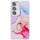 For Samsung Galaxy S24 5G Electroplated Marble Texture Ring Holder Phone Case(Red S7) - 1